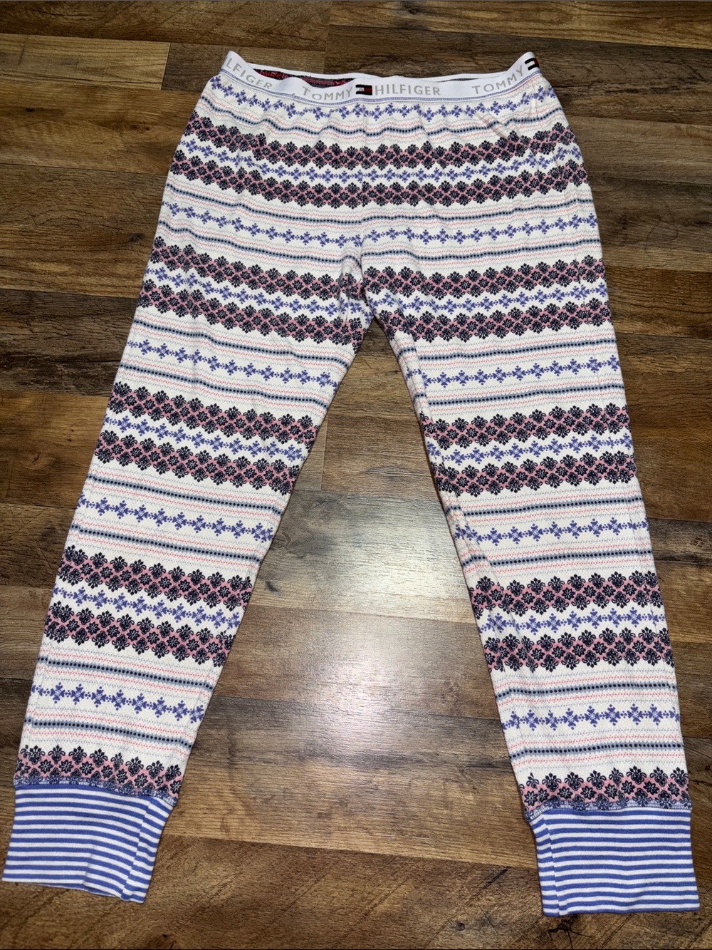 Tommy Hilfiger Girls Striped Cuff Patterned Leggings in Pink and Blue